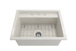 BOCCHI Baveno Uno 27" Dual Mount Fireclay Workstation Kitchen Sink Kit with Accessories, Biscuit, 1633-014-0127