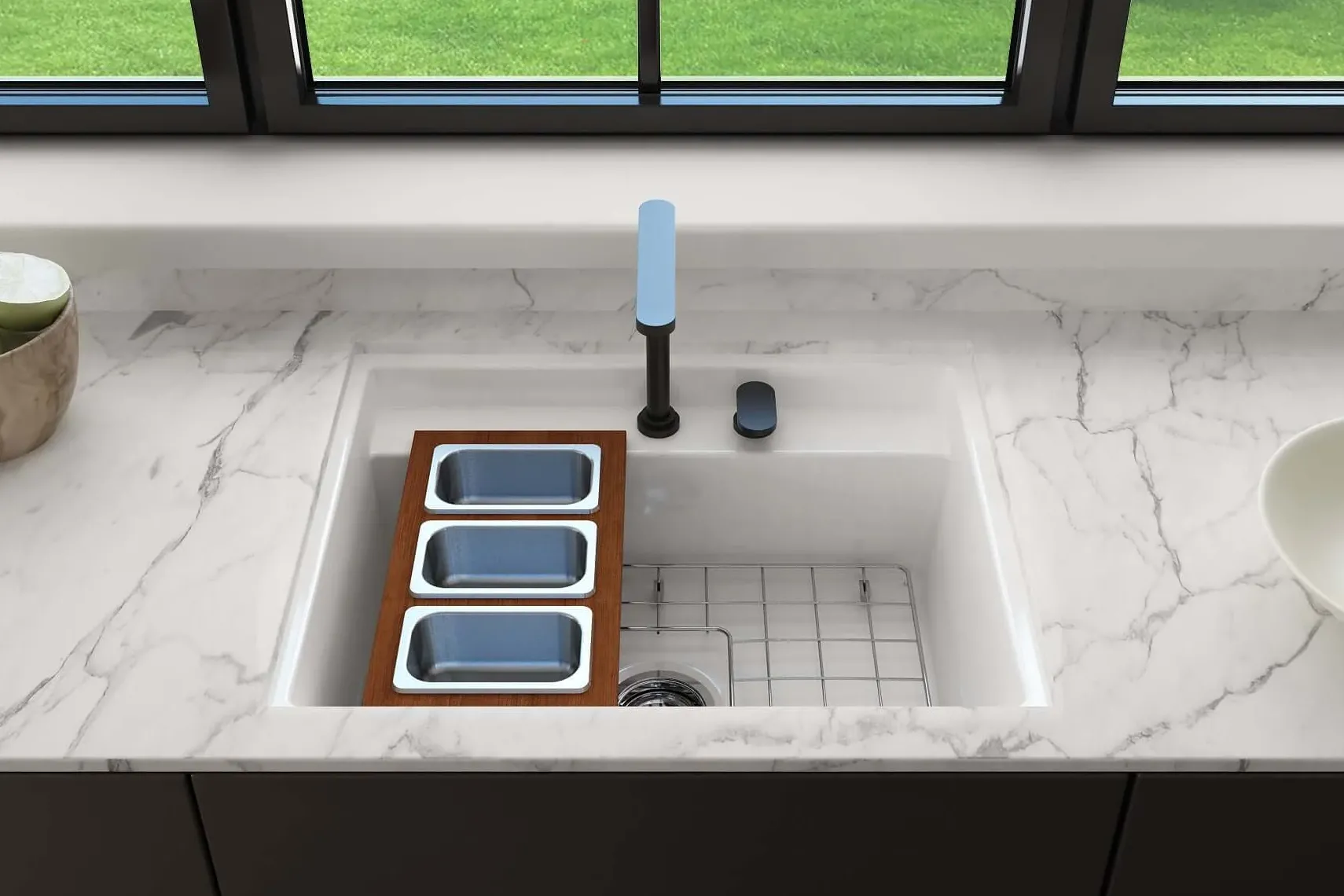 BOCCHI Baveno Uno 27" Dual Mount Fireclay Workstation Kitchen Sink Kit with Accessories, Biscuit, 1633-014-0127