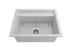 BOCCHI Baveno Uno 27" Dual Mount Fireclay Workstation Kitchen Sink Kit with Accessories, Matte White, 1633-002-0127