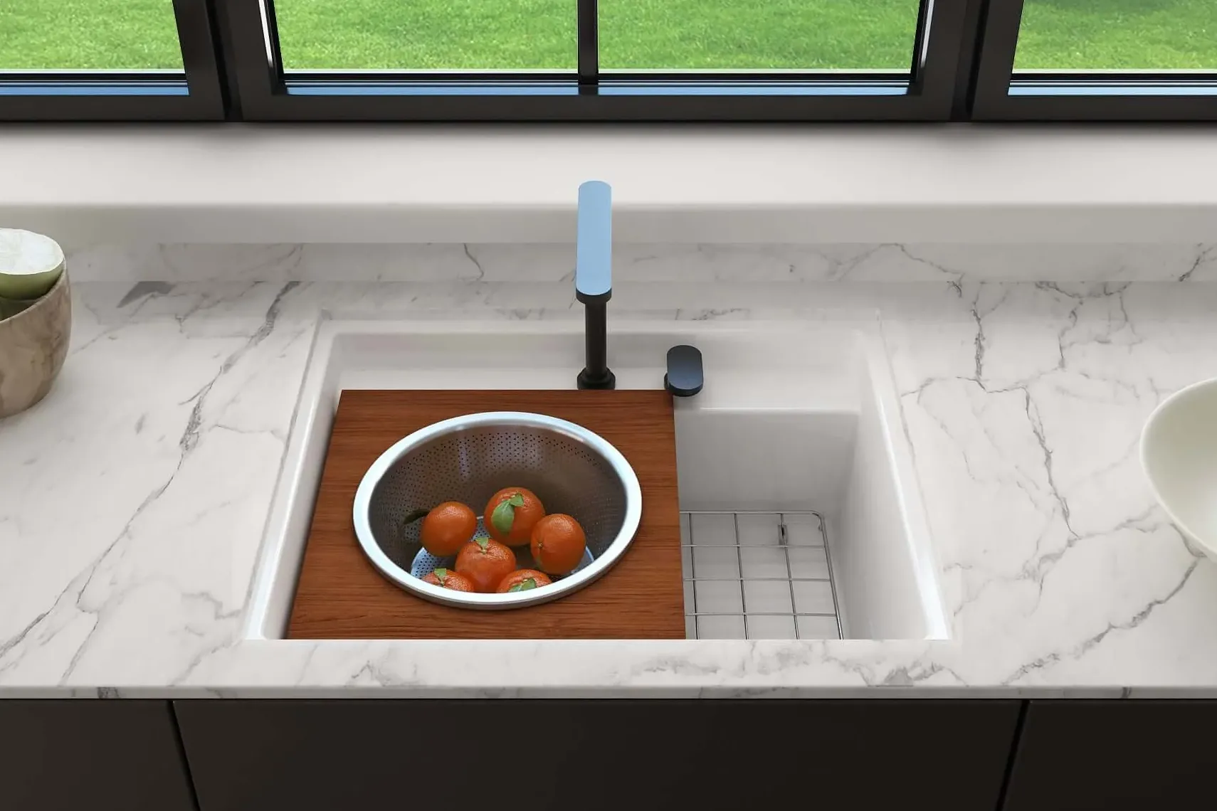 BOCCHI Baveno Uno 27" Dual Mount Fireclay Workstation Kitchen Sink Kit with Accessories, Matte White, 1633-002-0127