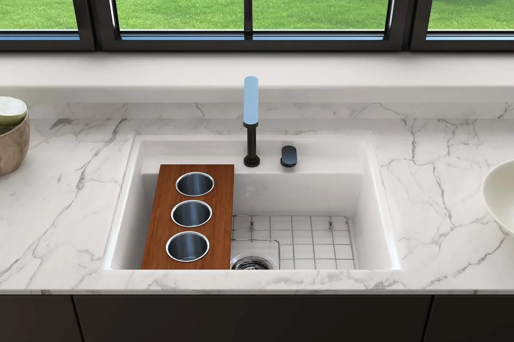 BOCCHI Baveno Uno 27" Dual Mount Fireclay Workstation Kitchen Sink Kit with Accessories, Matte White, 1633-002-0127