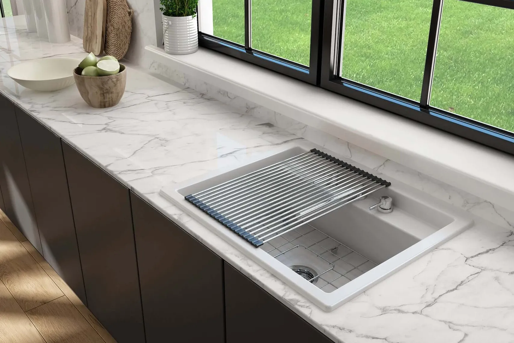 BOCCHI Baveno Uno 27" Dual Mount Fireclay Workstation Kitchen Sink Kit with Accessories, Matte White, 1633-002-0127