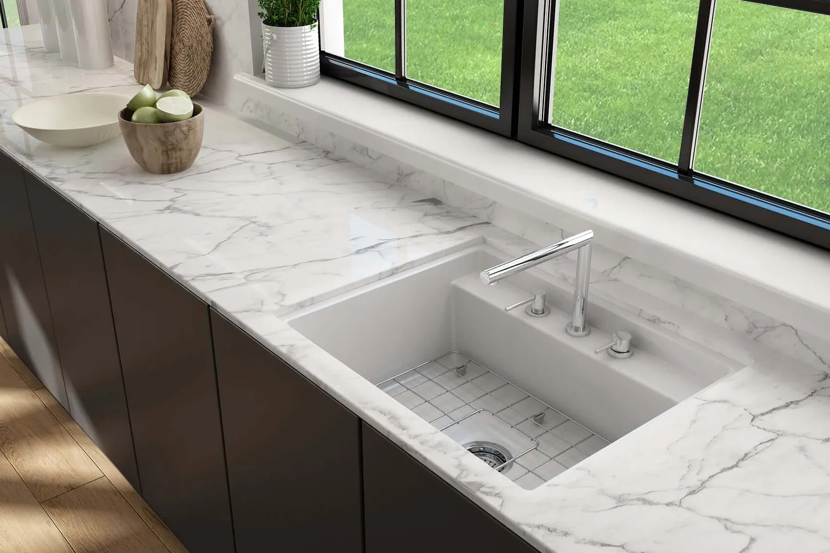BOCCHI Baveno Uno 27" Dual Mount Fireclay Workstation Kitchen Sink Kit with Accessories, Matte White, 1633-002-0127