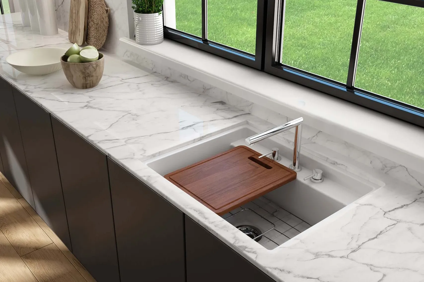 BOCCHI Baveno Uno 27" Dual Mount Fireclay Workstation Kitchen Sink Kit with Accessories, Matte White, 1633-002-0127