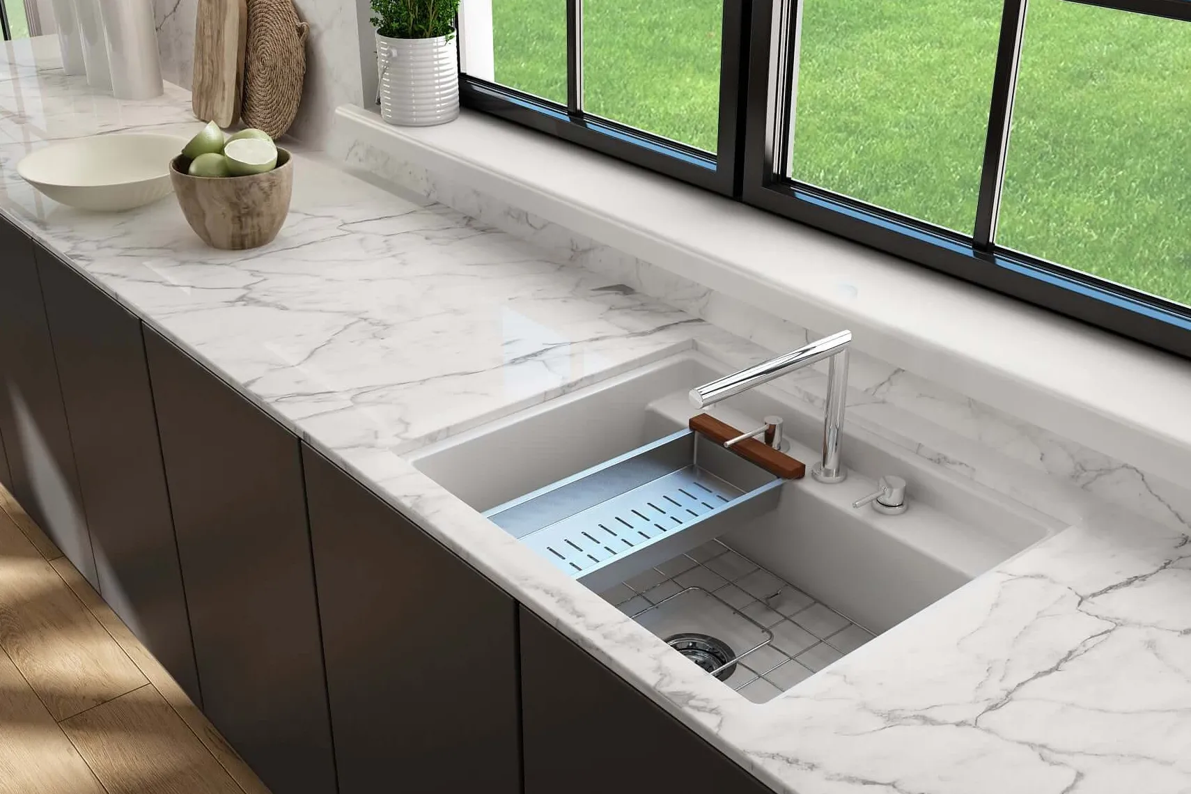 BOCCHI Baveno Uno 27" Dual Mount Fireclay Workstation Kitchen Sink Kit with Accessories, Matte White, 1633-002-0127