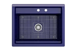 BOCCHI Baveno Uno 27" Dual Mount Fireclay Workstation Kitchen Sink Kit with Accessories, Sapphire Blue, 1633-010-0132