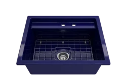 BOCCHI Baveno Uno 27" Dual Mount Fireclay Workstation Kitchen Sink Kit with Accessories, Sapphire Blue, 1633-010-0132