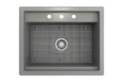 BOCCHI Baveno Uno 27" Dual Mount Fireclay Workstation Kitchen Sink Kit with Accessories, Matte Gray, 1633-006-0127