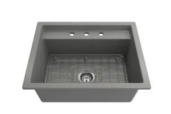 BOCCHI Baveno Uno 27" Dual Mount Fireclay Workstation Kitchen Sink Kit with Accessories, Matte Gray, 1633-006-0127