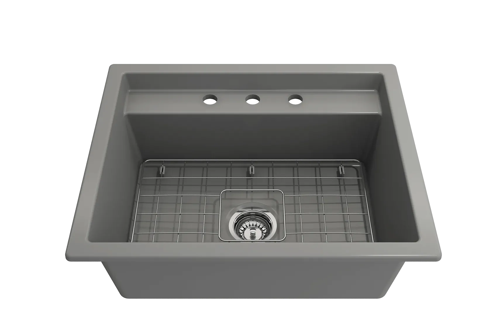 BOCCHI Baveno Uno 27" Dual Mount Fireclay Workstation Kitchen Sink Kit with Accessories, Matte Gray, 1633-006-0127
