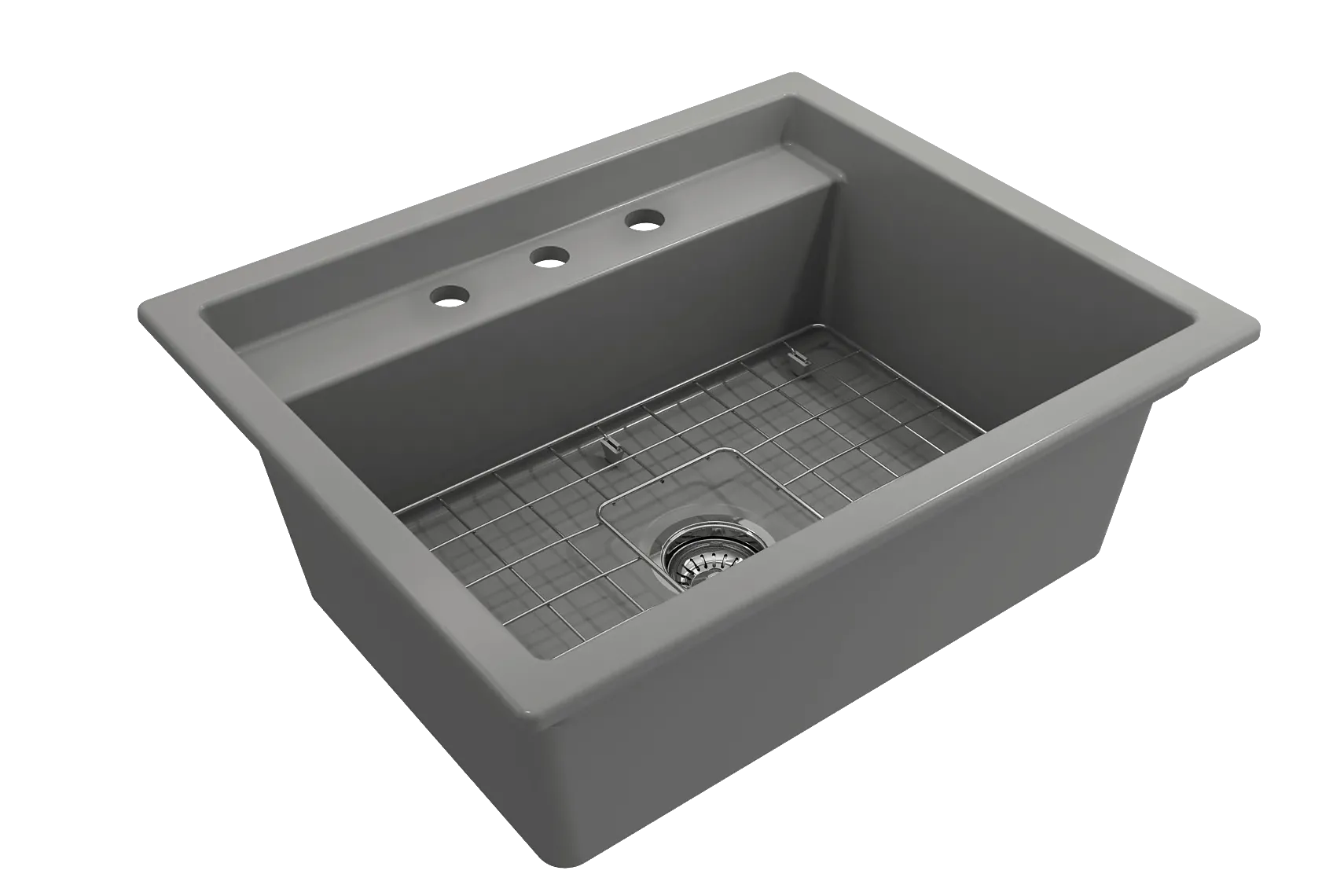 BOCCHI Baveno Uno 27" Dual Mount Fireclay Workstation Kitchen Sink Kit with Accessories, Matte Gray, 1633-006-0127