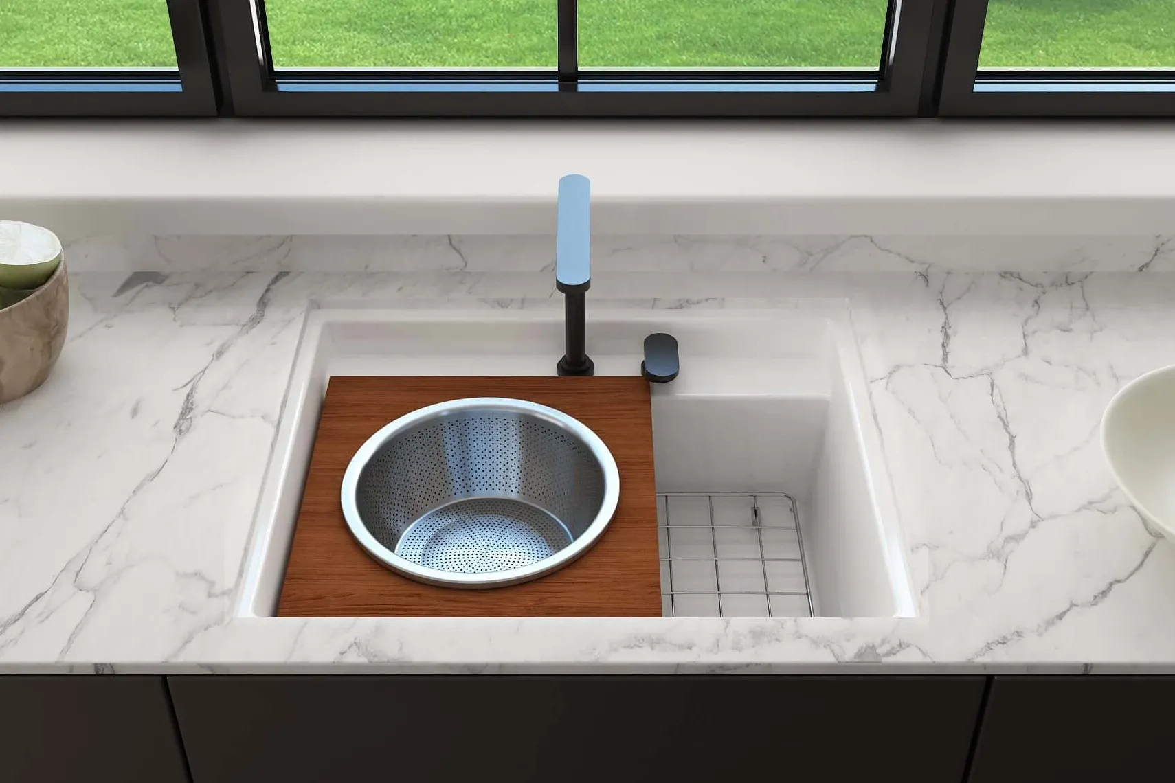 BOCCHI Baveno Uno 27" Dual Mount Fireclay Workstation Kitchen Sink Kit with Accessories, Matte Gray, 1633-006-0127