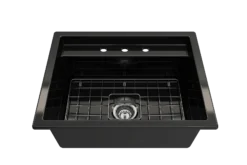 BOCCHI Baveno Uno 27" Dual Mount Fireclay Workstation Kitchen Sink Kit with Accessories, Black, 1633-005-0127
