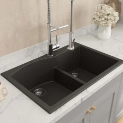 BOCCHI Campino Duo 33" Dual Mount Composite Granite Kitchen Sink, 60/40 Double Bowl, Matte Black, 1602-504-0126