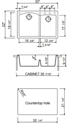 BOCCHI Campino Duo 33" Dual Mount Composite Granite Kitchen Sink, 60/40 Double Bowl, Matte Black, 1602-504-0126