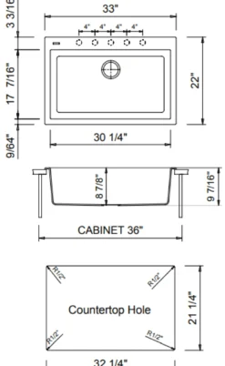 BOCCHI Campino Uno 33" Dual Mount Composite Granite Kitchen Sink, Matte Black, 1604-504-0126