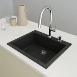 BOCCHI Campino Uno 24" Dual Mount Composite Granite Kitchen Sink, Metallic Black, 1606-505-0126