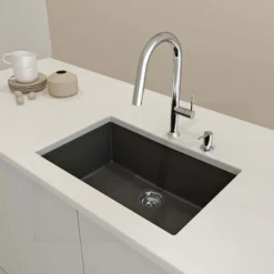 BOCCHI Campino Uno 27" Dual Mount Granite Kitchen Sink Kit, Matte Black, 1634-504-0126
