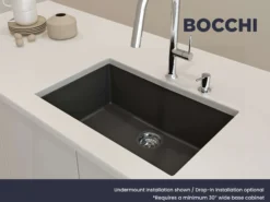 BOCCHI Campino Uno 27" Dual Mount Granite Kitchen Sink Kit, Matte Black, 1634-504-0126