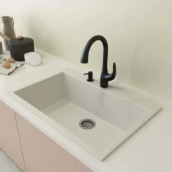 BOCCHI Campino Uno 33" Dual Mount Granite Kitchen Sink Kit with Accessories, Milk White, 1604-507-0126