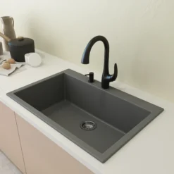 BOCCHI Campino Uno 33" Dual Mount Composite Granite Kitchen Sink, Concrete Gray, 1604-506-0126