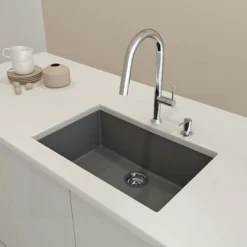 BOCCHI Campino Uno 27" Dual Mount Granite Kitchen Sink Kit, Concrete Gray, 1634-506-0126