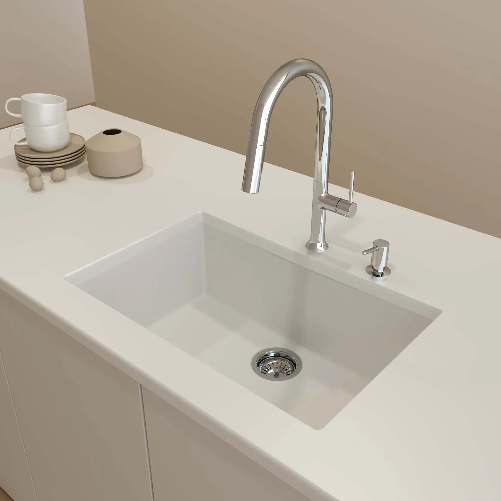 BOCCHI Campino Uno 27" Dual Mount Granite Kitchen Sink Kit, Milk White, 1634-507-0126