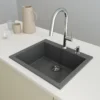 BOCCHI Campino Uno 24" Dual Mount Composite Granite Kitchen Sink, Concrete Gray, 1606-506-0126