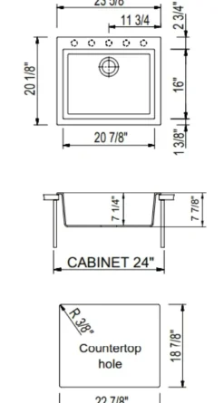 BOCCHI Campino Uno 24" Dual Mount Composite Granite Kitchen Sink, Concrete Gray, 1606-506-0126