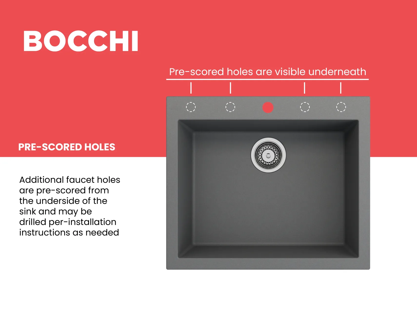 BOCCHI Campino Uno 24" Dual Mount Composite Granite Kitchen Sink, Concrete Gray, 1606-506-0126