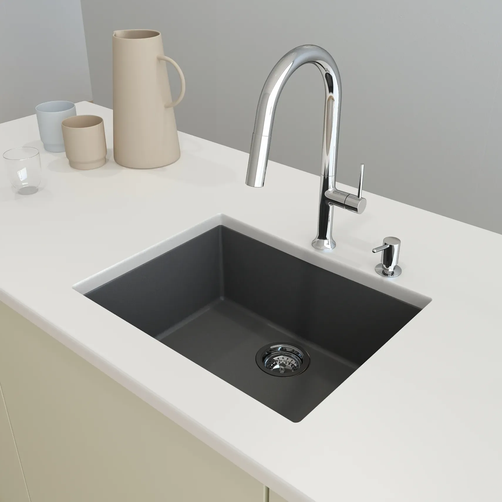 BOCCHI Campino Uno 24" Dual Mount Composite Granite Kitchen Sink, Concrete Gray, 1606-506-0126
