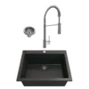 BOCCHI Campino Uno 24" Dual Mount Granite Kitchen Sink Kit with Faucet and Accessories, Metallic Black (sink) / Chrome (faucet), 1606-505-2020CH