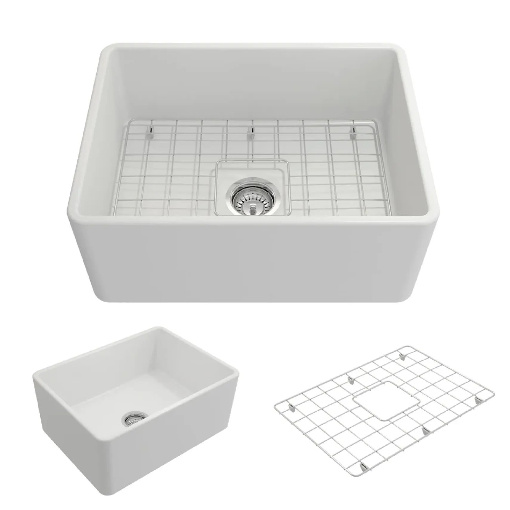 BOCCHI Classico 24" Fireclay Farmhouse Apron Single Bowl Kitchen Sink, Matte White, 1137-002-0120