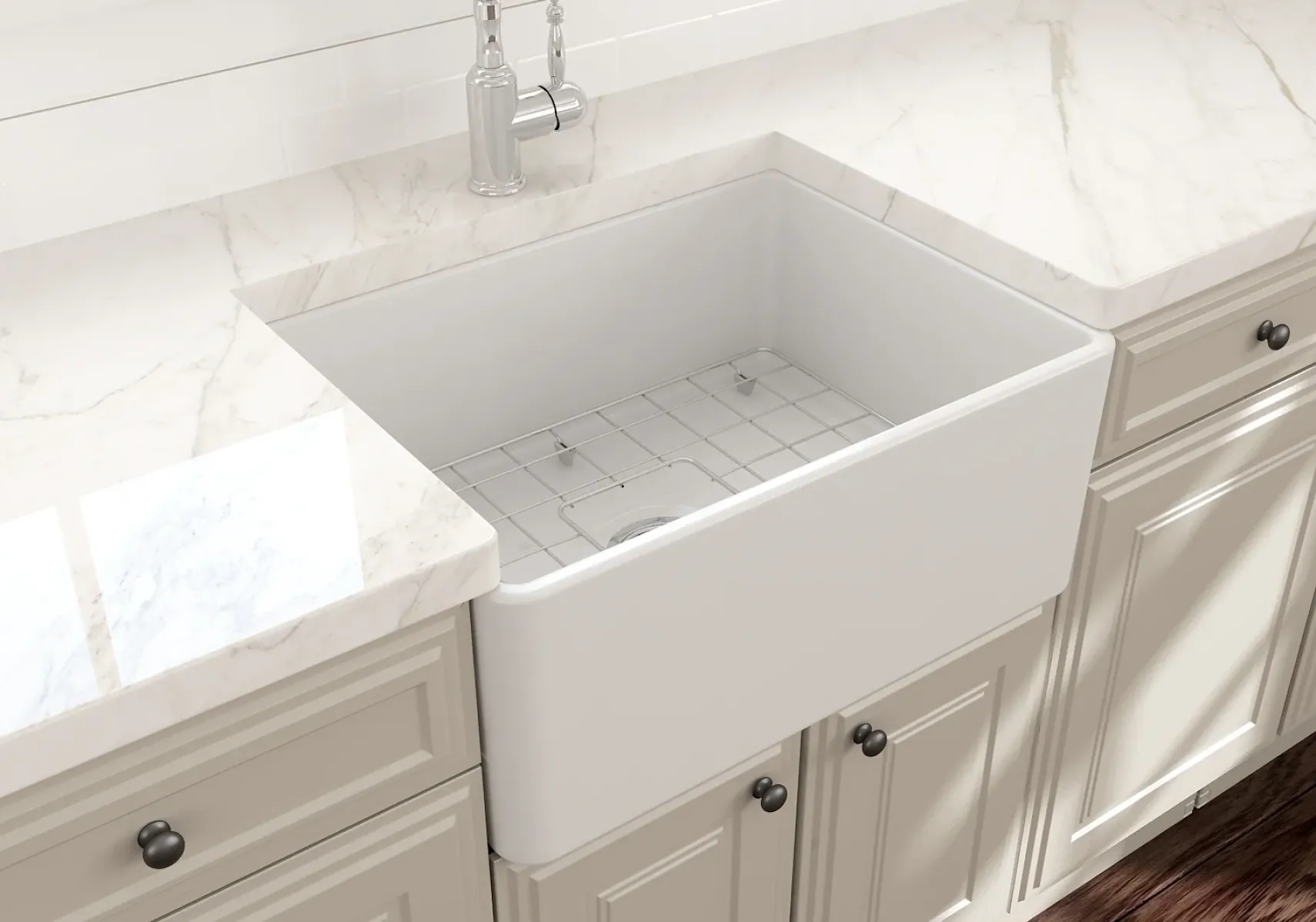 BOCCHI Classico 24" Fireclay Farmhouse Apron Single Bowl Kitchen Sink, Matte White, 1137-002-0120