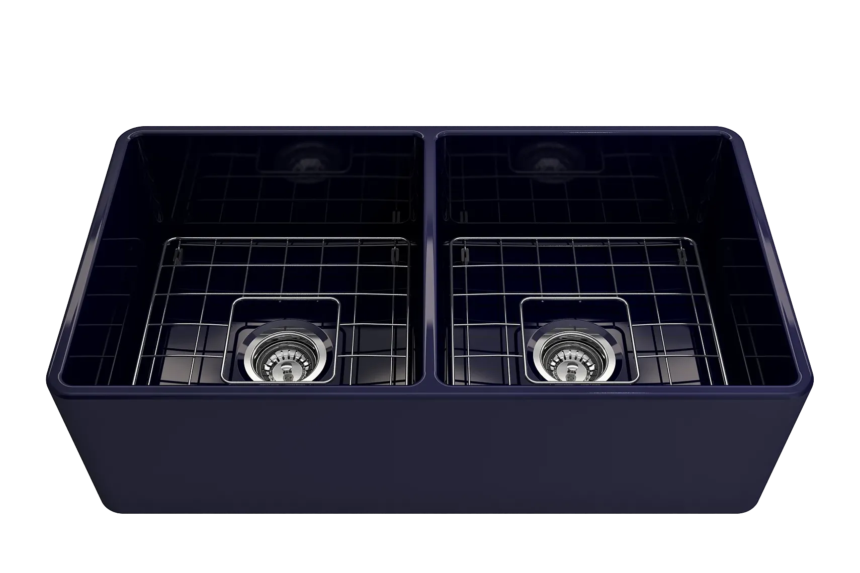 BOCCHI Classico 33" Fireclay Farmhouse Apron 50/50 Double Bowl Kitchen Sink, Sapphire Blue, 1139-010-0120