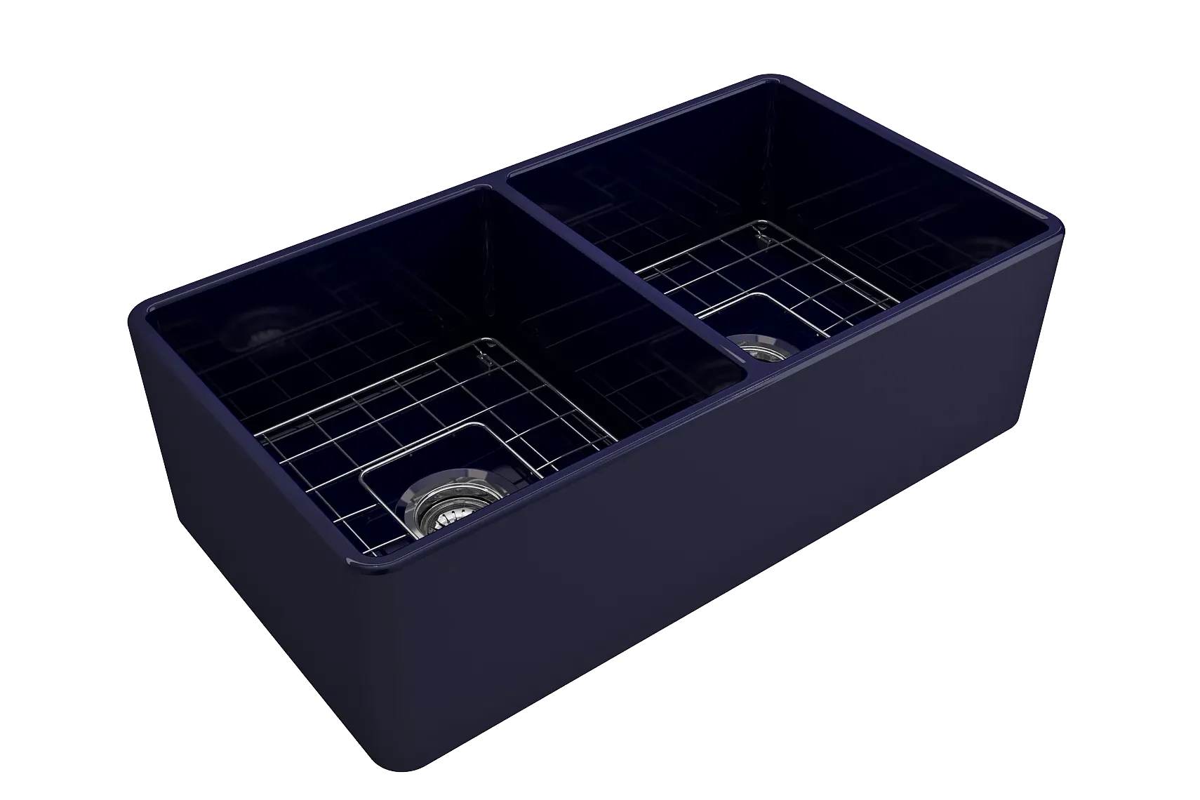 BOCCHI Classico 33" Fireclay Farmhouse Apron 50/50 Double Bowl Kitchen Sink, Sapphire Blue, 1139-010-0120
