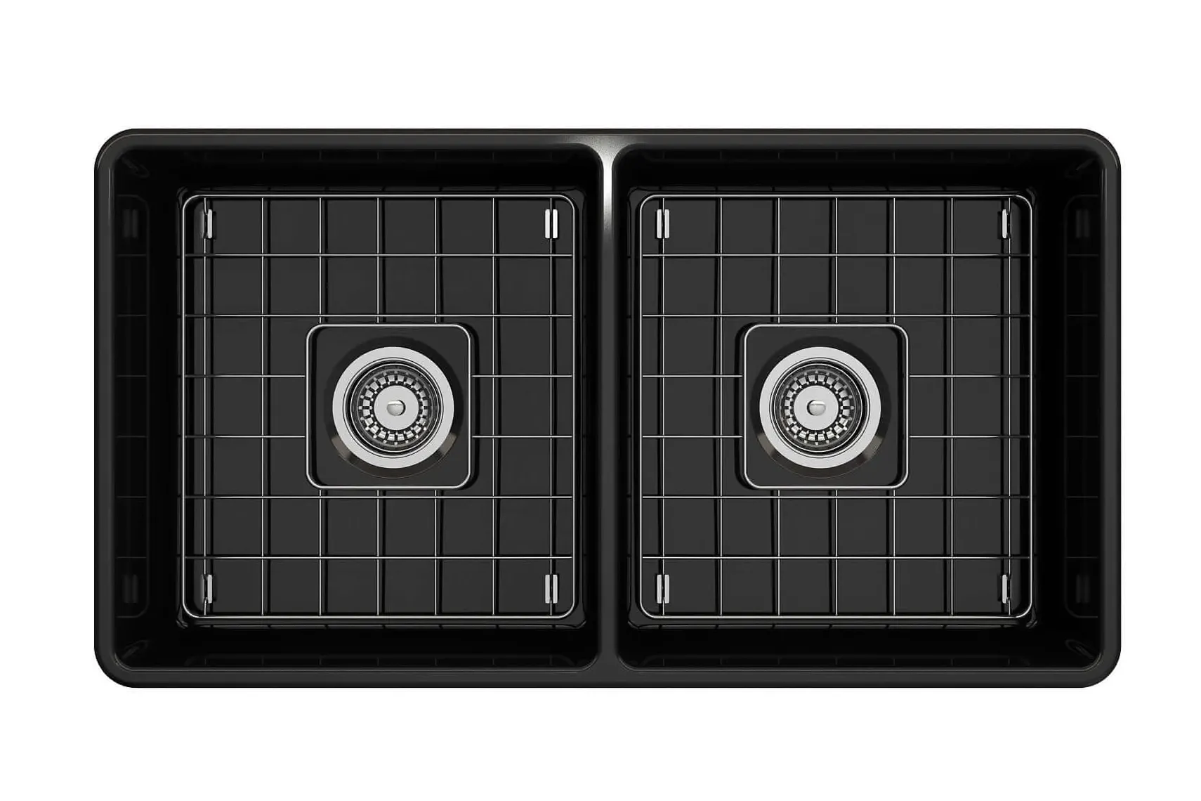 BOCCHI Classico 33" Fireclay Farmhouse Apron 50/50 Double Bowl Kitchen Sink, Black, 1139-005-0120