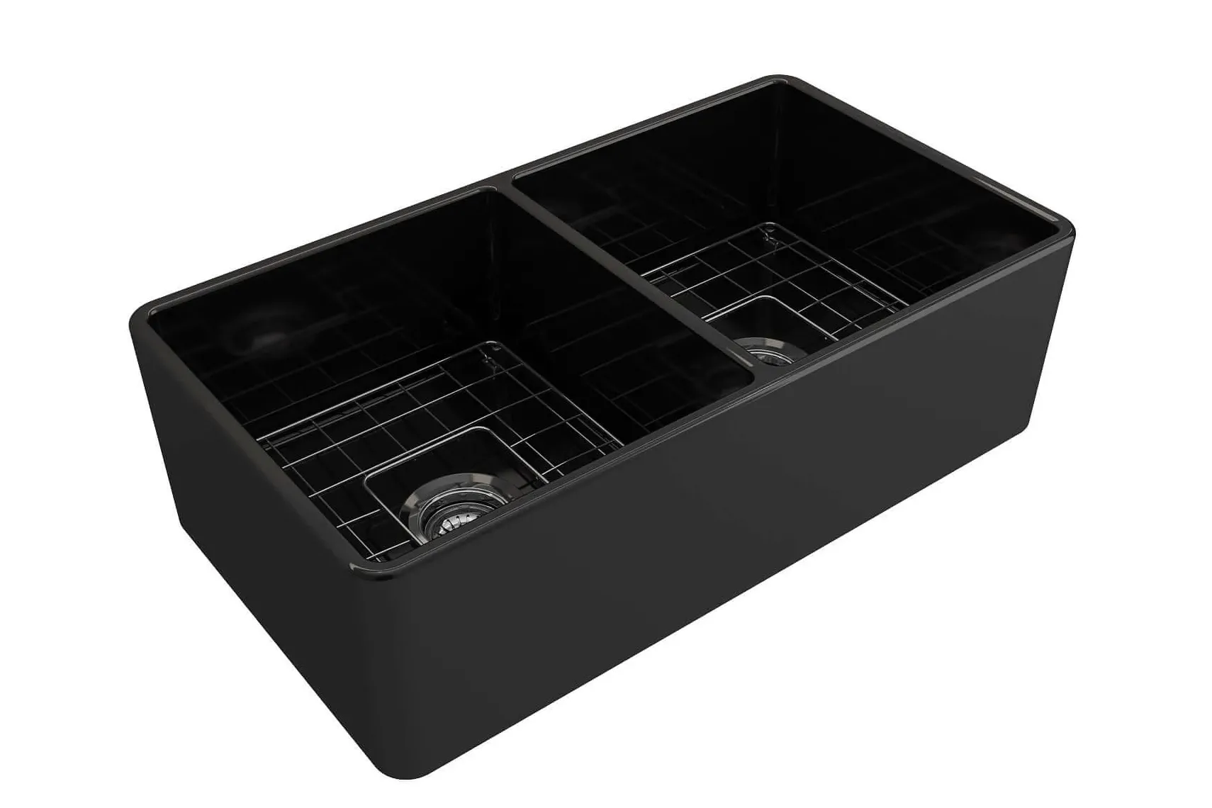 BOCCHI Classico 33" Fireclay Farmhouse Apron 50/50 Double Bowl Kitchen Sink, Black, 1139-005-0120