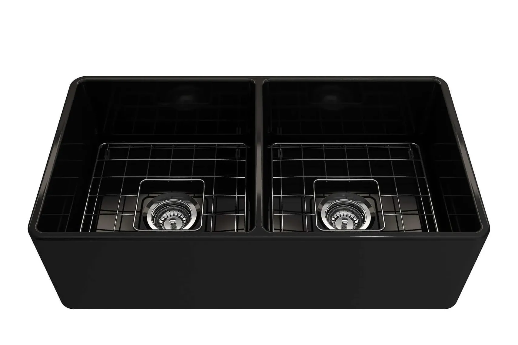 BOCCHI Classico 33" Fireclay Farmhouse Apron 50/50 Double Bowl Kitchen Sink, Black, 1139-005-0120