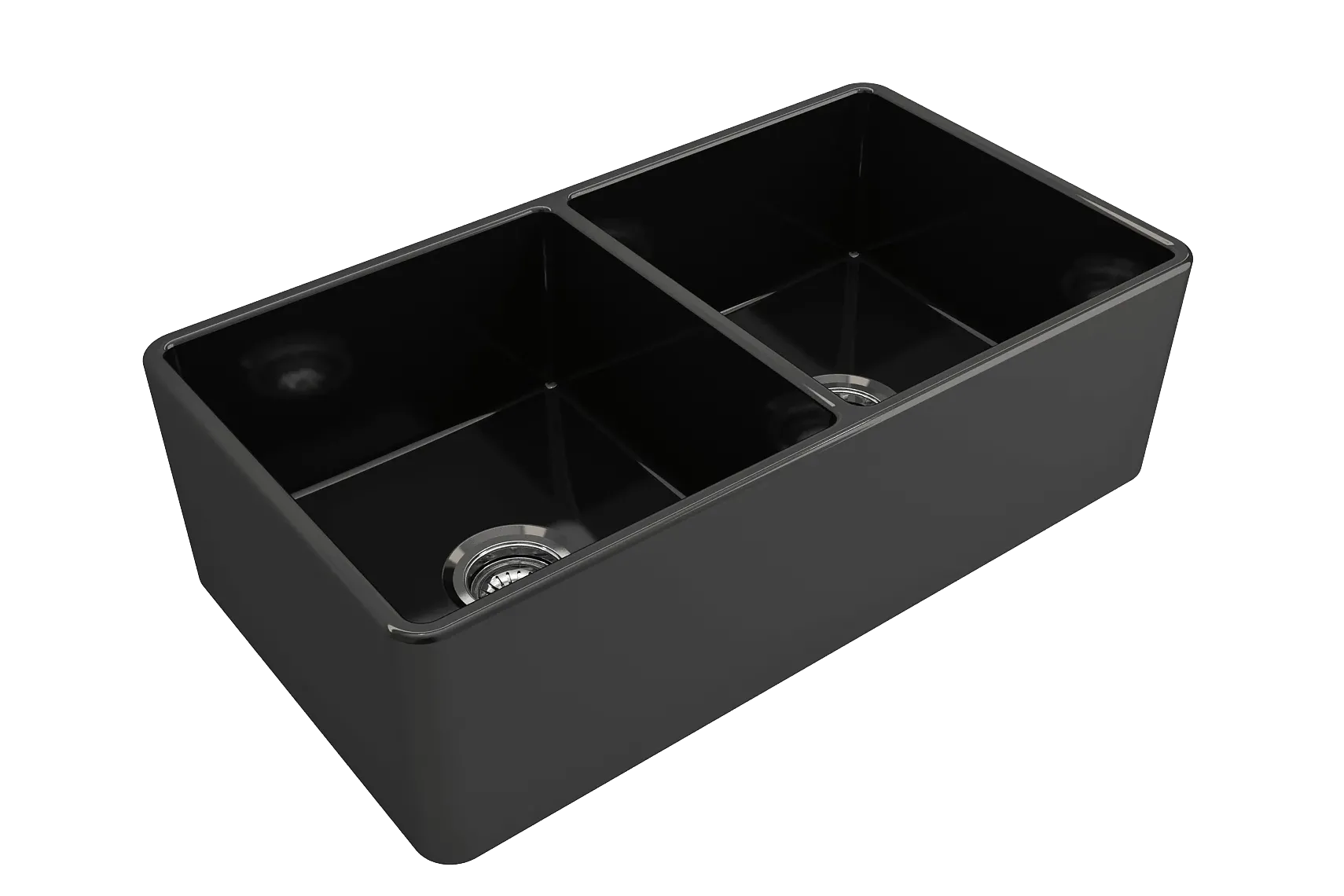 BOCCHI Classico 33" Fireclay Farmhouse Apron 50/50 Double Bowl Kitchen Sink, Black, 1139-005-0120