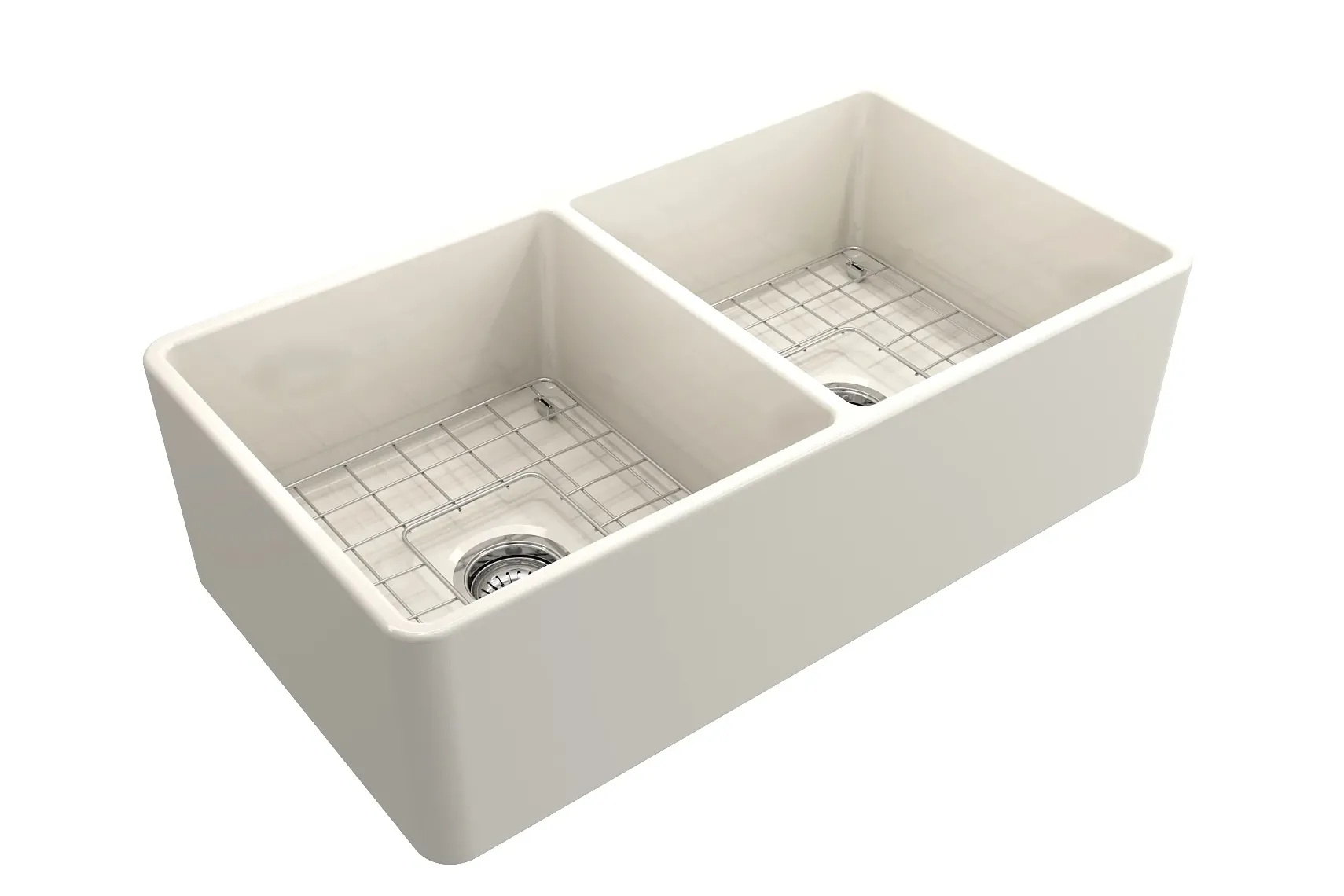 BOCCHI Classico 33" Fireclay Farmhouse Apron 50/50 Double Bowl Kitchen Sink, Biscuit, 1139-014-0120