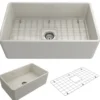 BOCCHI Classico 30" Fireclay Farmhouse Apron Single Bowl Kitchen Sink, Biscuit, 1138-014-0120