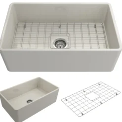 BOCCHI Classico 30" Fireclay Farmhouse Apron Single Bowl Kitchen Sink, Biscuit, 1138-014-0120