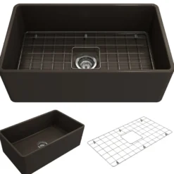 BOCCHI Classico 30" Fireclay Farmhouse Apron Single Bowl Kitchen Sink, Matte Brown, 1138-025-0120