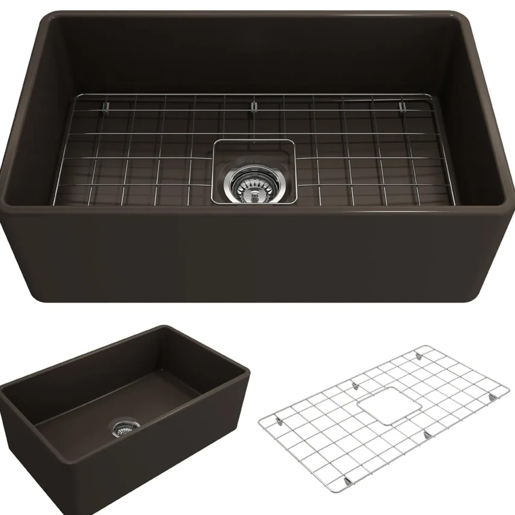 BOCCHI Classico 30" Fireclay Farmhouse Apron Single Bowl Kitchen Sink, Matte Brown, 1138-025-0120