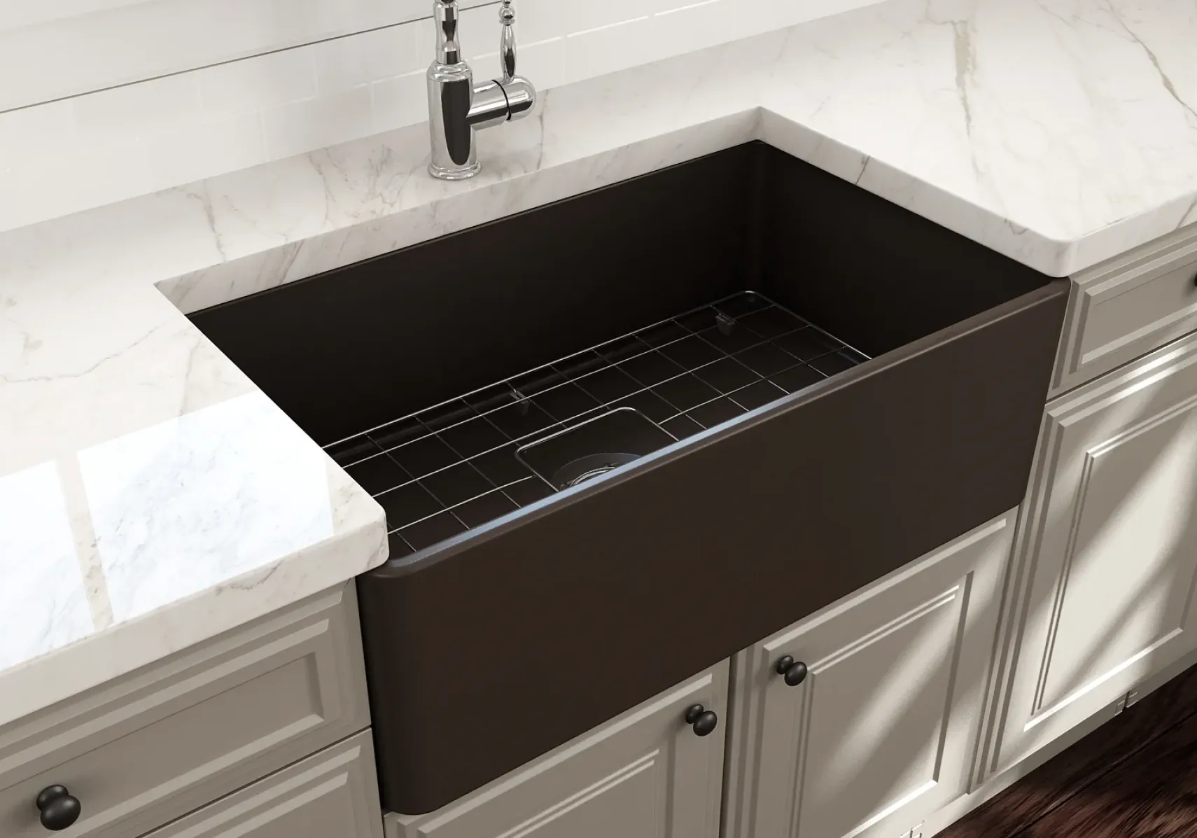 BOCCHI Classico 30" Fireclay Farmhouse Apron Single Bowl Kitchen Sink, Matte Brown, 1138-025-0120