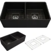 BOCCHI Classico 33" Fireclay Farmhouse Apron 50/50 Double Bowl Kitchen Sink, Matte Black, 1139-004-0120