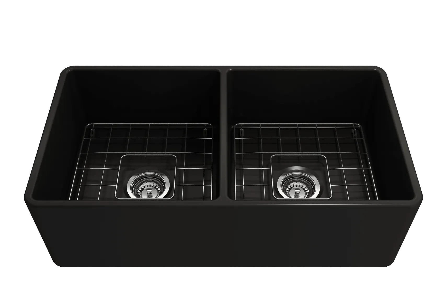 BOCCHI Classico 33" Fireclay Farmhouse Apron 50/50 Double Bowl Kitchen Sink, Matte Black, 1139-004-0120