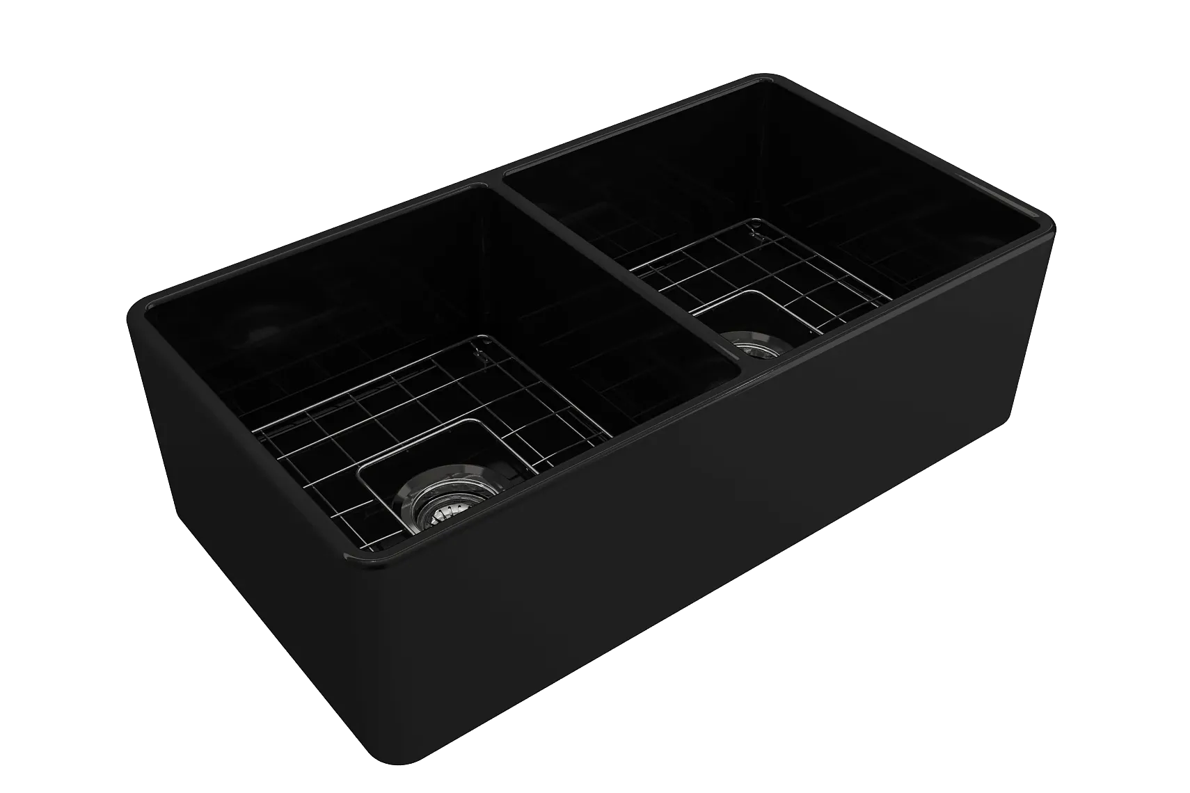BOCCHI Classico 33" Fireclay Farmhouse Apron 50/50 Double Bowl Kitchen Sink, Matte Black, 1139-004-0120
