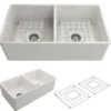 BOCCHI Classico 33" Fireclay Farmhouse Apron 50/50 Double Bowl Kitchen Sink, White, 1139-001-0120